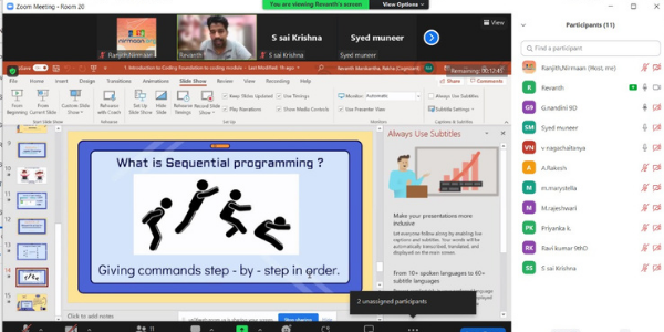 Volunteering session on “Fundamentals of Coding and Introudction to Scratch” At ZPHS Jagathgiri nagar