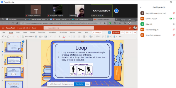 Day 4 Session 2: Summer camp on ” Digital Literacy, Loop with Bee , Real life Algorithms topics”